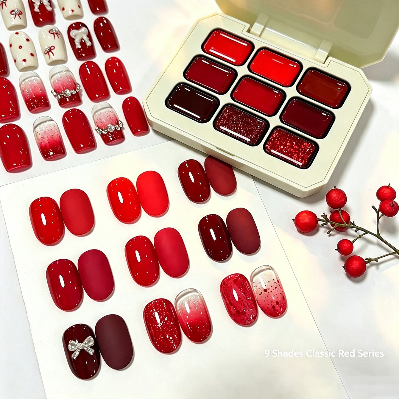 Resin Glitter Pack - 9 Renk Klasik Kırmızı Katı Tırnak